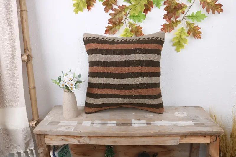 Bed Pillow, Seat Pillow Case, Cushion Cover, 16x16 Beige Cushion Cover, Couch Cushion, Boho Pillow, Antique Pillows, Handmade Kilim Cushion - 1