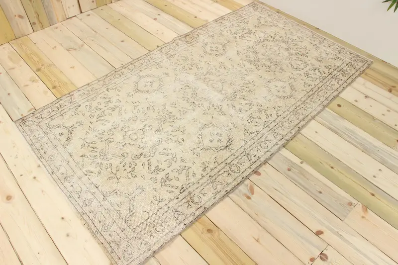 Vintage Türk Halısı, 3.8x6.9 ft Oushak Halı, Gri Yün Halı - 1