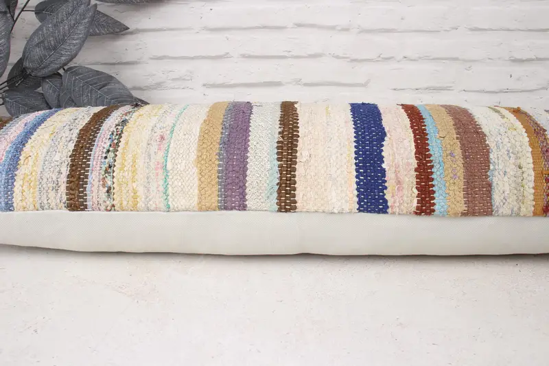 Turkish Pillow, 12x36 Beige Pillow, Handmade Kilim Cushion, Vintage Kilim Throw Pillow, Art Deco Cushion, Colorful Pillow Case, Pillow Cover - 5