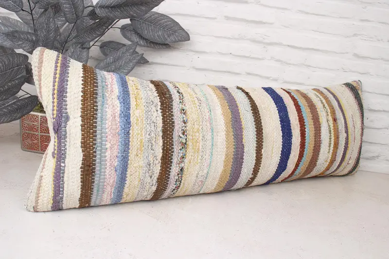 Turkish Pillow, 12x36 Beige Pillow, Handmade Kilim Cushion, Vintage Kilim Throw Pillow, Art Deco Cushion, Colorful Pillow Case, Pillow Cover - 3
