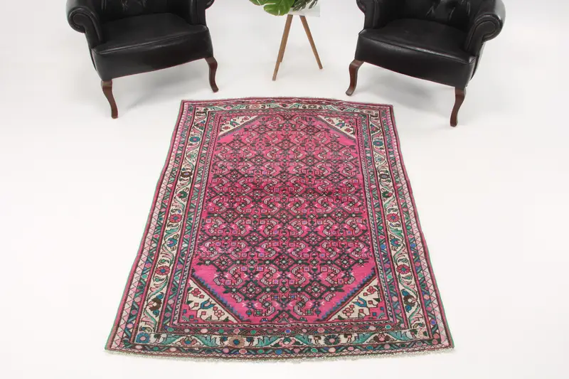 4.2x6 ft Rug, Vintage Turkish Rug, Oushak Red Polka dot Rug - 1