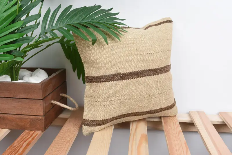 Ethnical Kilim Rug Pillow, 12x12 Beige Cushion, Vintage Kilim Pillow, Bed Cushion Cover, Vintage Kilim Throw Pillow, Pillow Sham - 4
