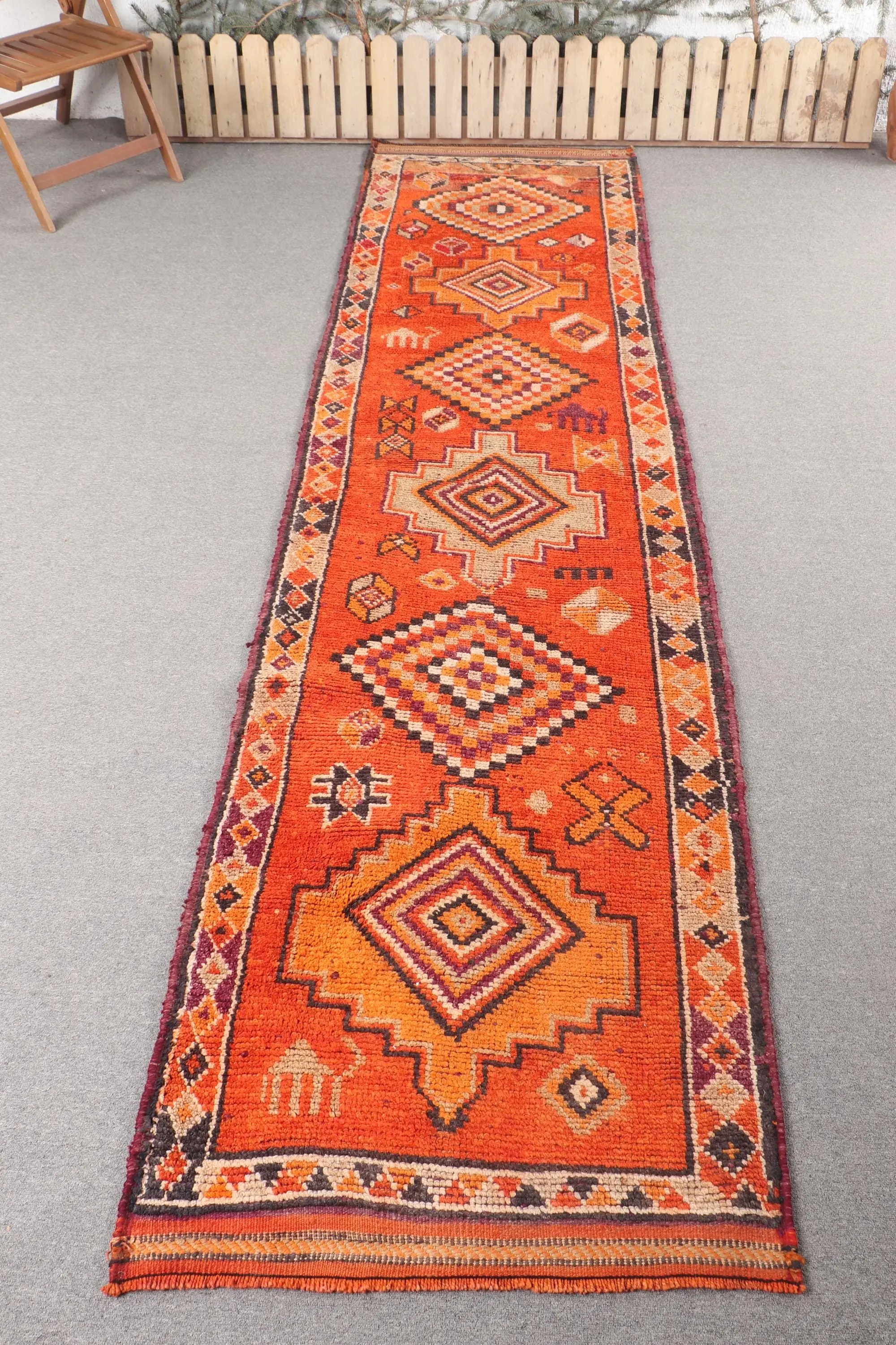 3.1x11.9 ft Vintage Turkish Rug, Runner Rug, Orange Wool Rug - 1