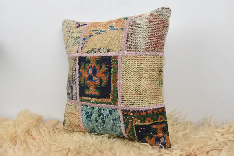 Kilim Pillow Cover, Cushion, Toss Pillow, 16x16 Green Pillow Cover, Sofa Bolster Cushion Case, Boho Pillow, Home Decor Pillow - 7