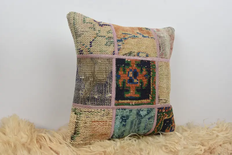 Kilim Pillow Cover, Cushion, Toss Pillow, 16x16 Green Pillow Cover, Sofa Bolster Cushion Case, Boho Pillow, Home Decor Pillow - 8