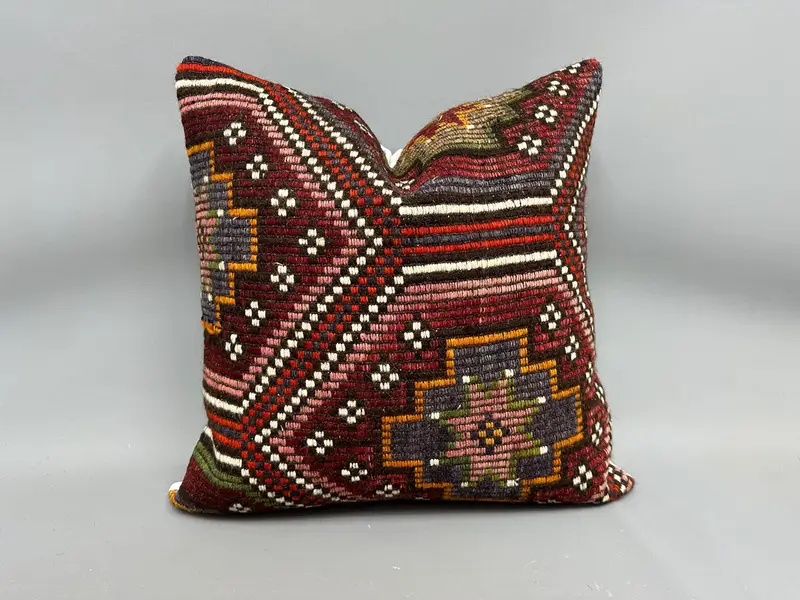 Vintage Pillow, Vintage Throw Cushion, Luxury Pillow, Vintage Kilim Pillow, Pillow Cover, Throw Kilim Pillow, 24x24 Red Pillow - 1