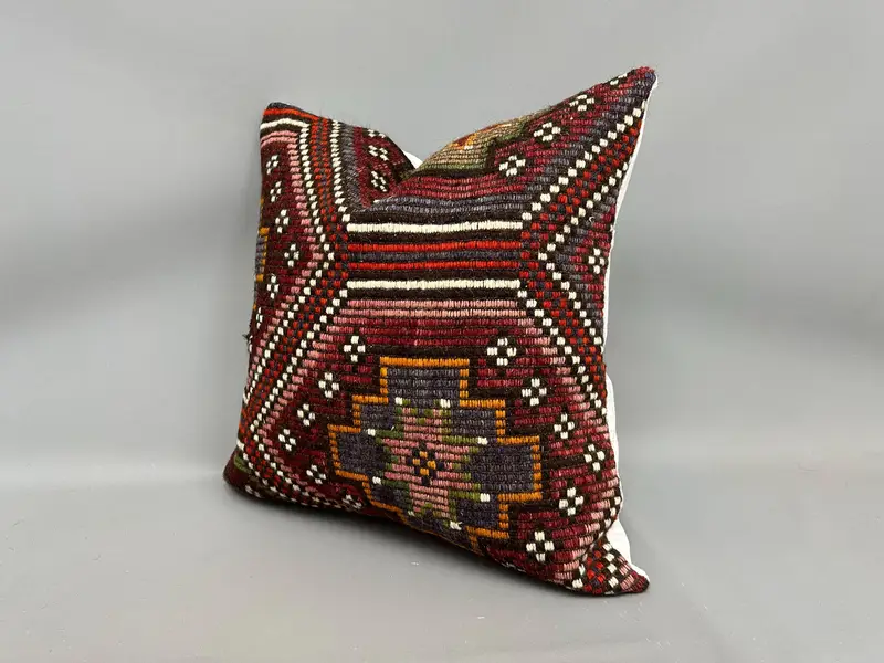 Vintage Pillow, Vintage Throw Cushion, Luxury Pillow, Vintage Kilim Pillow, Pillow Cover, Throw Kilim Pillow, 24x24 Red Pillow - 3