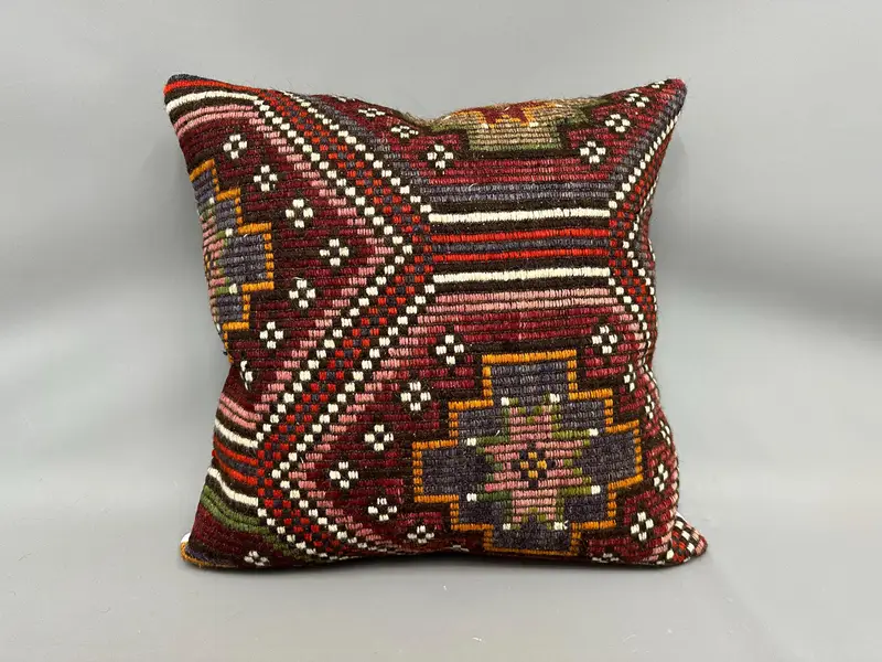 Vintage Pillow, Vintage Throw Cushion, Luxury Pillow, Vintage Kilim Pillow, Pillow Cover, Throw Kilim Pillow, 24x24 Red Pillow - 4