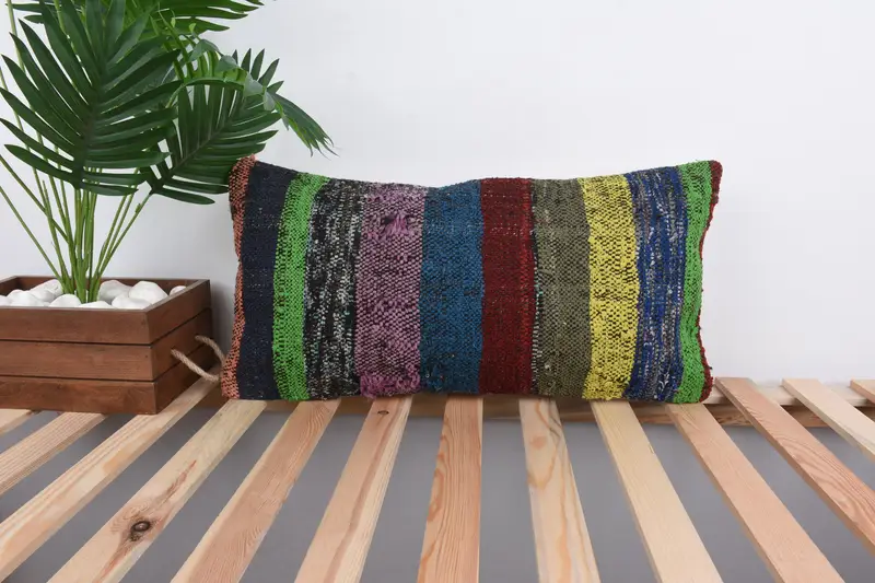 Pillow Sham, 12x24 Green Pillow Sham, Vintage Cushion Case, Farmhouse Pillow Sham, Boho Pillow, Vintage Kilim Throw Pillow, Pillow for Sofa - 1