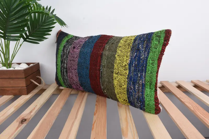 Pillow Sham, 12x24 Green Pillow Sham, Vintage Cushion Case, Farmhouse Pillow Sham, Boho Pillow, Vintage Kilim Throw Pillow, Pillow for Sofa - 5