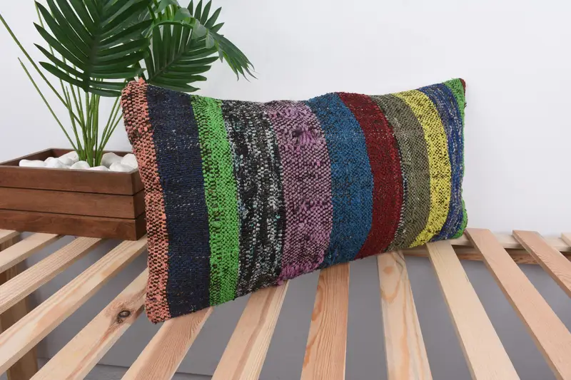 Pillow Sham, 12x24 Green Pillow Sham, Vintage Cushion Case, Farmhouse Pillow Sham, Boho Pillow, Vintage Kilim Throw Pillow, Pillow for Sofa - 4