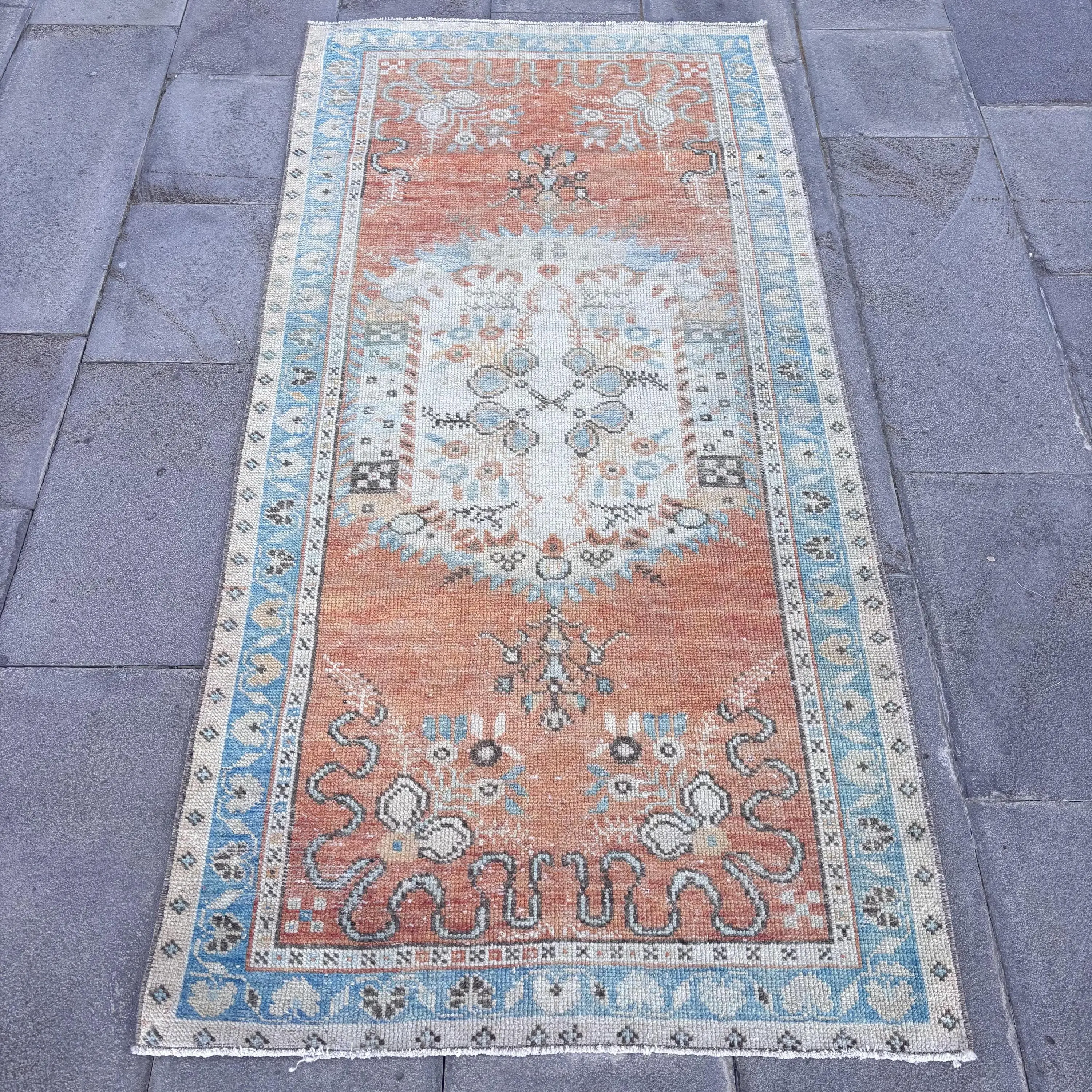 Vintage Halı, 2.9x5.2 ft Accent Türk Halısı, Kırmızı Mavi Güneybatı Halısı - 1