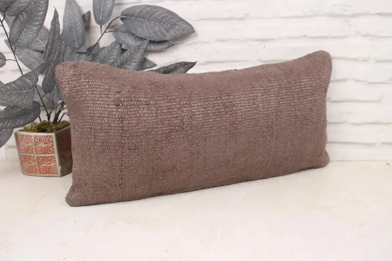 Turkish Kilim Pillow, Kilim Pillow, 12x24 Brown Cushion Cover, Handmade Kilim Cushion, Yoga Cushion, Garden Cushion, Cushion - 3