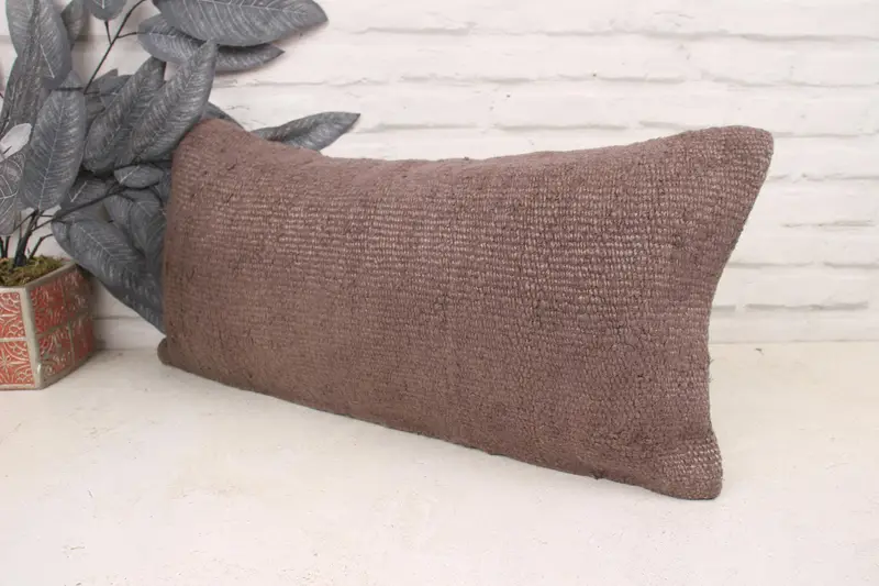 Turkish Kilim Pillow, Kilim Pillow, 12x24 Brown Cushion Cover, Handmade Kilim Cushion, Yoga Cushion, Garden Cushion, Cushion - 4