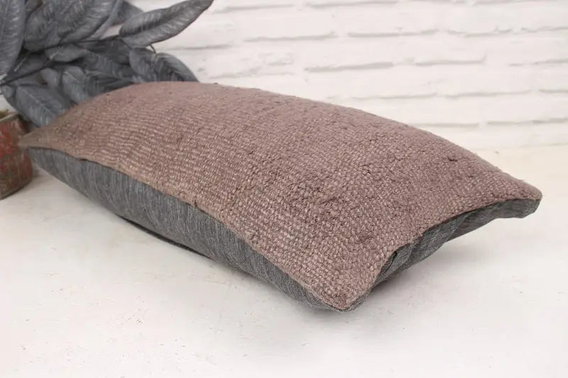Turkish Kilim Pillow, Kilim Pillow, 12x24 Brown Cushion Cover, Handmade Kilim Cushion, Yoga Cushion, Garden Cushion, Cushion - 6