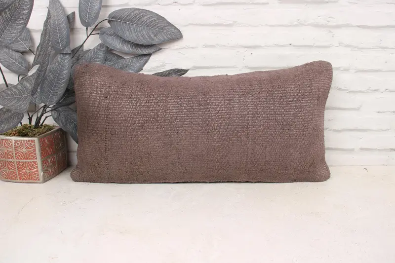 Turkish Kilim Pillow, Kilim Pillow, 12x24 Brown Cushion Cover, Handmade Kilim Cushion, Yoga Cushion, Garden Cushion, Cushion - 1