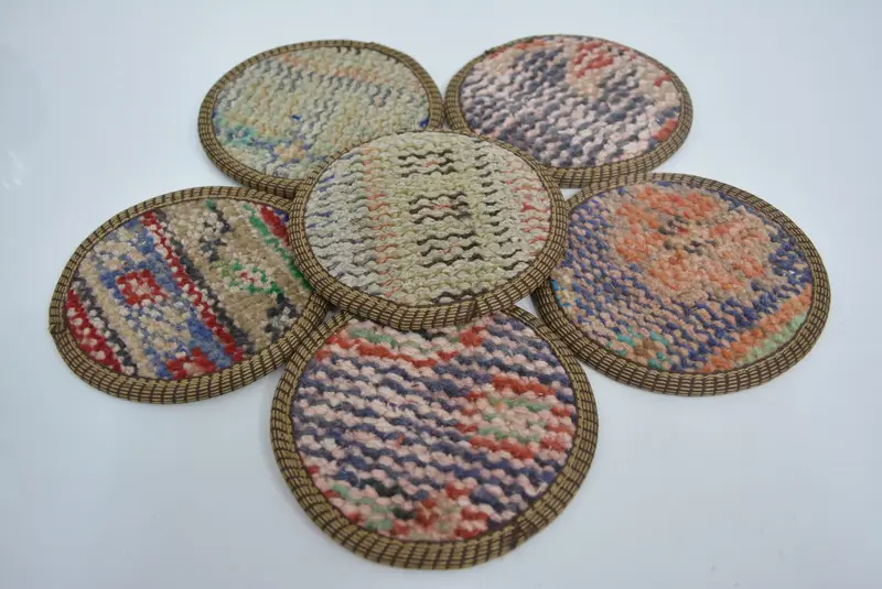 Posavasos redondos bohemios azules y naranjas, posavasos bohemios únicos