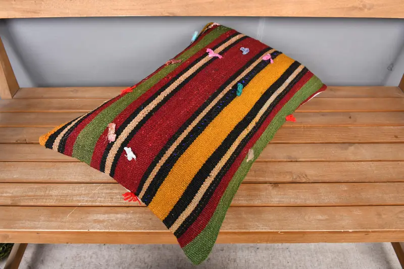 Hippie Throw Cushion, Handmade Kilim Cushion, Pillow Sham, Interior Designer Pillow, 16x24 Red Pillow Case, Kilim Cushion Sham, Pet Cushion Cover - 2