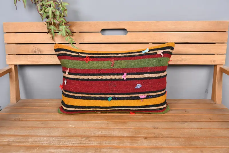 Hippie Throw Cushion, Handmade Kilim Cushion, Pillow Sham, Interior Designer Pillow, 16x24 Red Pillow Case, Kilim Cushion Sham, Pet Cushion Cover - 6