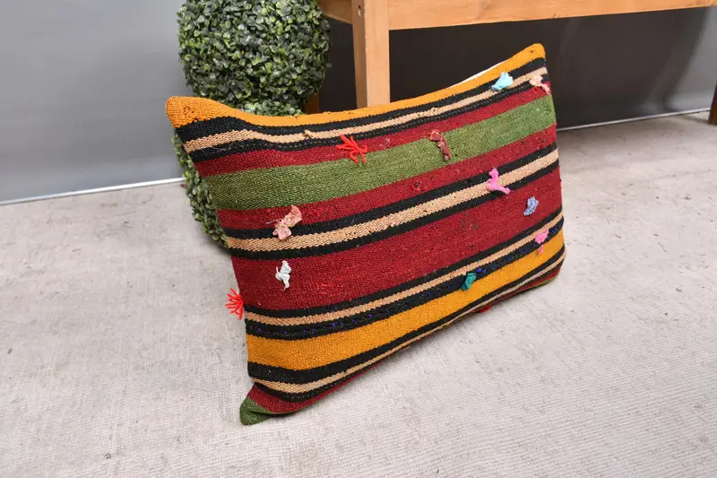 Hippie Throw Cushion, Handmade Kilim Cushion, Pillow Sham, Interior Designer Pillow, 16x24 Red Pillow Case, Kilim Cushion Sham, Pet Cushion Cover - 7