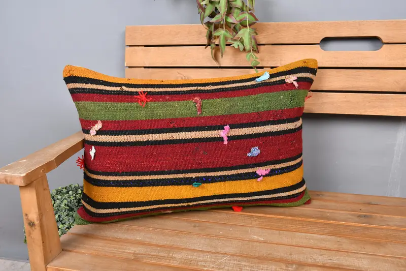Hippie Throw Cushion, Handmade Kilim Cushion, Pillow Sham, Interior Designer Pillow, 16x24 Red Pillow Case, Kilim Cushion Sham, Pet Cushion Cover - 1
