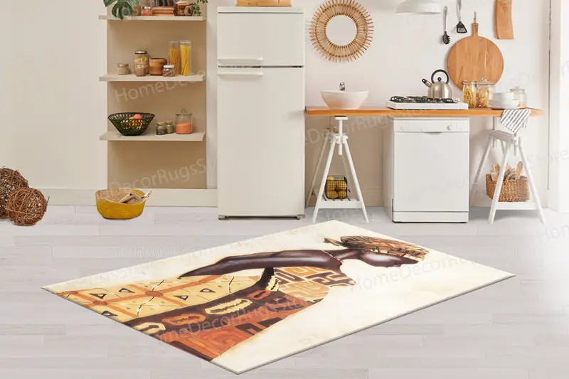 エスニック柄プリントラグ：現代アフリカ少女デザイン