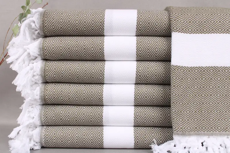 Embroidered Beach Towel Monogram Turkish Cotton Khaki Green, 40x71 Inches