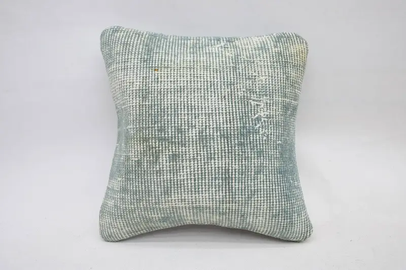 Small Square Throw Cushion, Moroccan 12x12 inch WovenBlue Wool Pillow Sham - 1