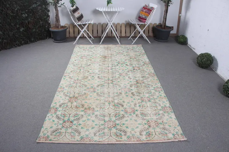 Yeşil Soyut Halı, 4,6x8,5 ft Canlı Dekor