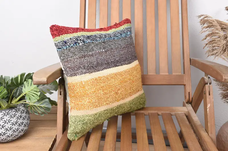 16x16 Orange Cushion, Vintage Kilim Pillow, Vintage Pillow, Kilim Cushion Sham, Aztec Pillow Case, Pillow Cover, Boho Throw Pillow - 2
