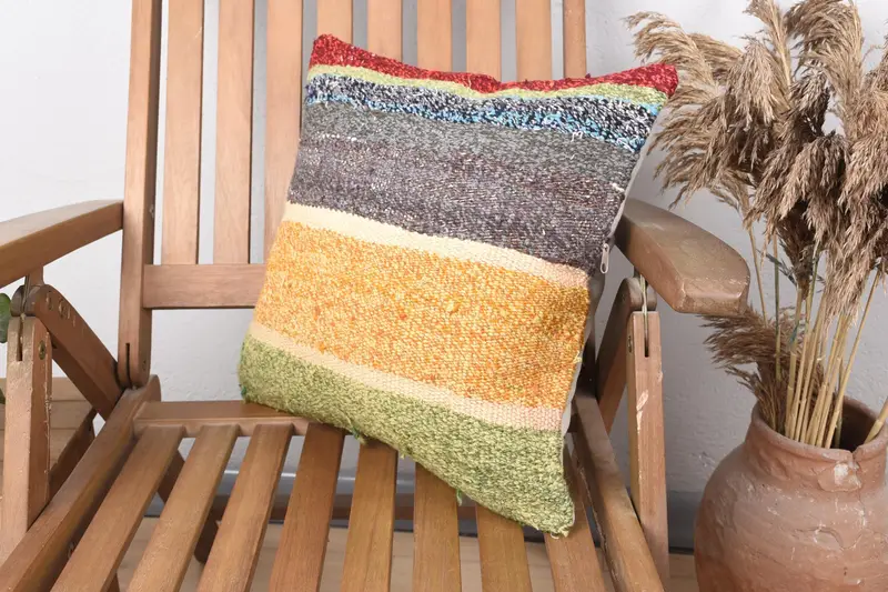 16x16 Orange Cushion, Vintage Kilim Pillow, Vintage Pillow, Kilim Cushion Sham, Aztec Pillow Case, Pillow Cover, Boho Throw Pillow - 3