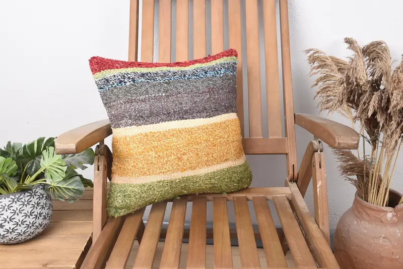 16x16 Orange Cushion, Vintage Kilim Pillow, Vintage Pillow, Kilim Cushion Sham, Aztec Pillow Case, Pillow Cover, Boho Throw Pillow - 1