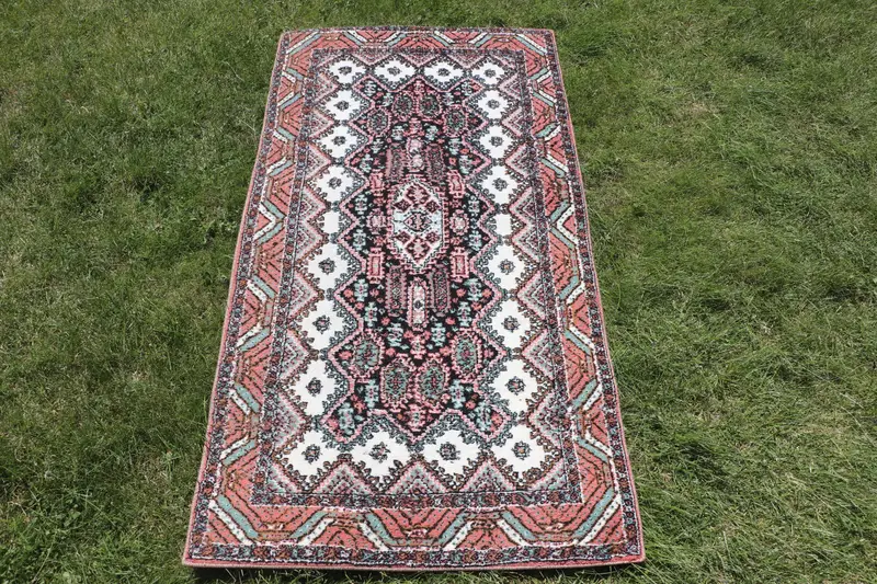 Teppich in Orange und Beige, 2,5 x 4,8 Fuß, geometrisches Blumenmuster