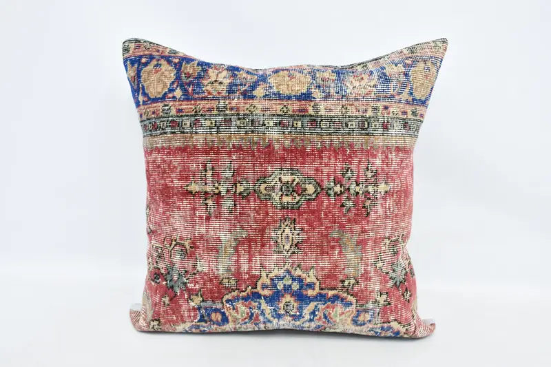 Pillow Case, 28x28 Red Cushion Case, Vintage Kilim Throw Pillow, Ethnical Kilim Rug Pillow, Colorful Cushion, Boho Pillow, Crochet Pattern Pillow - 1