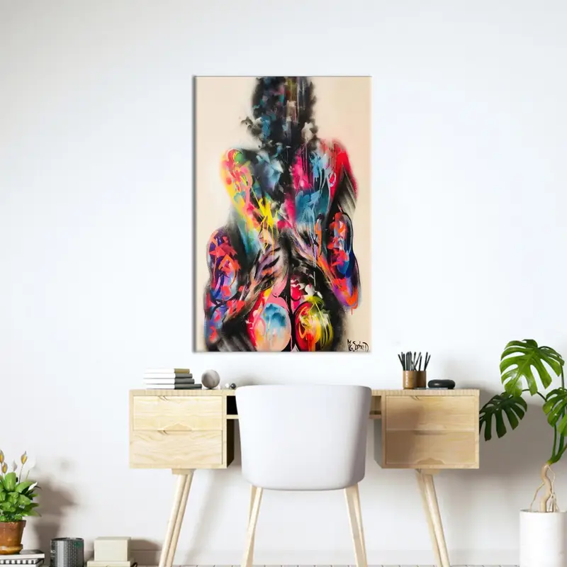 モダンなエロティック キャンバス: セクシーな抽象的なカップルのキス プリント