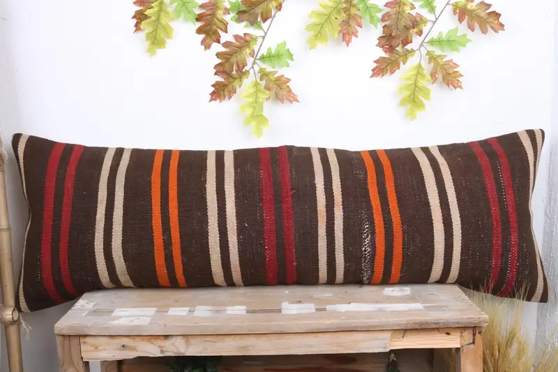 Chair Pillow, Turkish Kilim Pillow, Cushion, Pillow for Couch, 16x48 Brown Pillow Sham, Outdoor Patio Pillow Cover, Ethnical Kilim Rug Pillow - 2