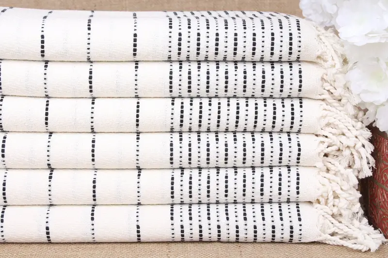 Toalla Bachelorette de algodón orgánico a rayas azul marino, 38x71 pulgadas