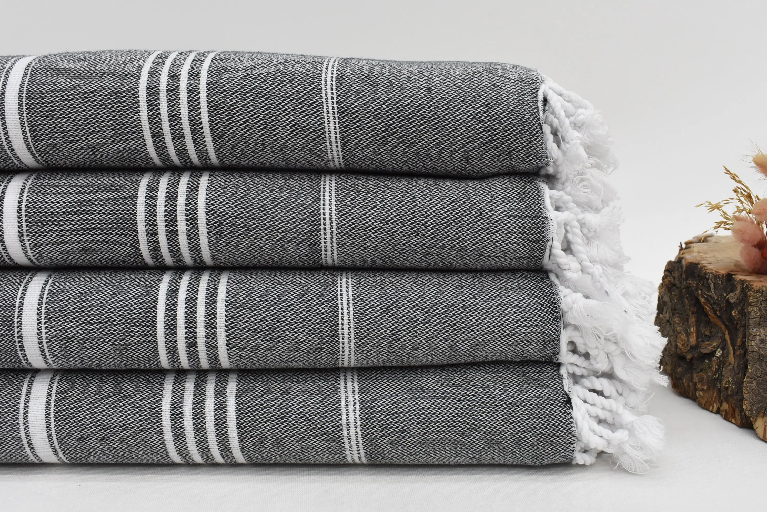 Bridesmaid Black Striped Blanket, 95x79 Inches, Boho Throw, Turkish Bedspread - 1
