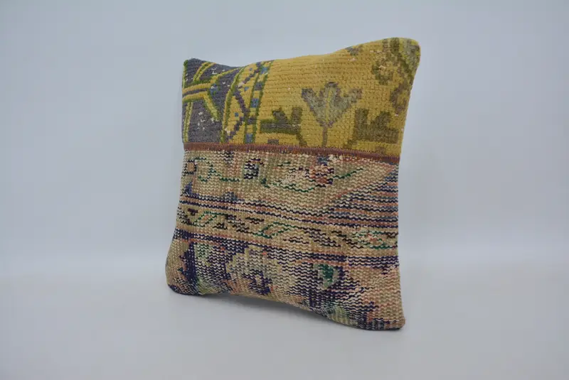 Aztec Pillow Sham, 16x16 Yellow Pillow Cover, Turkish Corner Pillow Cover, Kilim Pillow Cover, Cushion Cover, Vintage Kilim Pillow, Vintage Pillow - 4