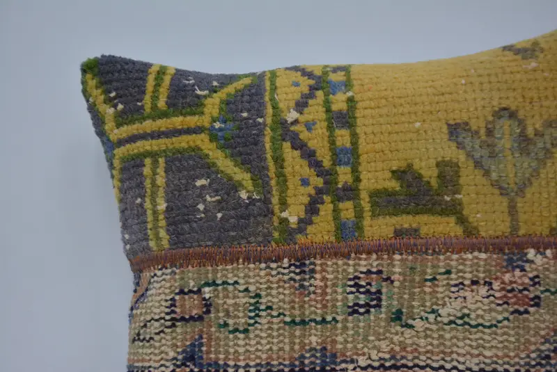 Aztec Pillow Sham, 16x16 Yellow Pillow Cover, Turkish Corner Pillow Cover, Kilim Pillow Cover, Cushion Cover, Vintage Kilim Pillow, Vintage Pillow - 2