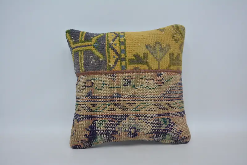Aztec Pillow Sham, 16x16 Yellow Pillow Cover, Turkish Corner Pillow Cover, Kilim Pillow Cover, Cushion Cover, Vintage Kilim Pillow, Vintage Pillow - 1