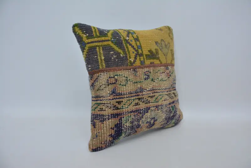Aztec Pillow Sham, 16x16 Yellow Pillow Cover, Turkish Corner Pillow Cover, Kilim Pillow Cover, Cushion Cover, Vintage Kilim Pillow, Vintage Pillow - 3