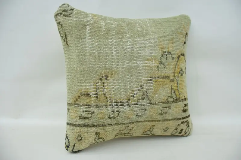 Gift Pillow, Kilim Pillow, 16x16 Beige Pillow Sham, Sofa Pillow, Pillow Sham, Bolster Throw Cushion Cover, Vintage Kilim Throw Pillow - 2