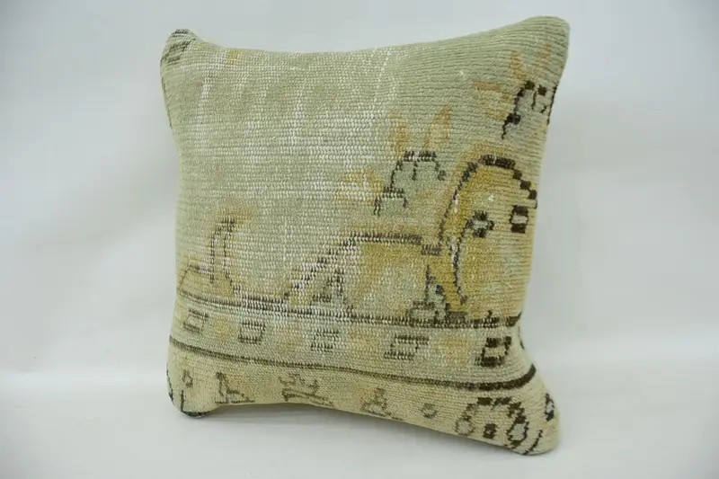 Gift Pillow, Kilim Pillow, 16x16 Beige Pillow Sham, Sofa Pillow, Pillow Sham, Bolster Throw Cushion Cover, Vintage Kilim Throw Pillow - 3