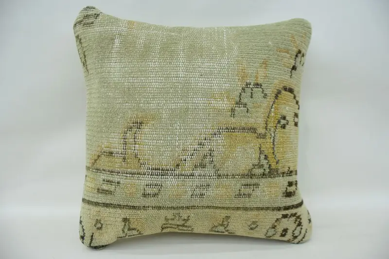 Gift Pillow, Kilim Pillow, 16x16 Beige Pillow Sham, Sofa Pillow, Pillow Sham, Bolster Throw Cushion Cover, Vintage Kilim Throw Pillow - 4