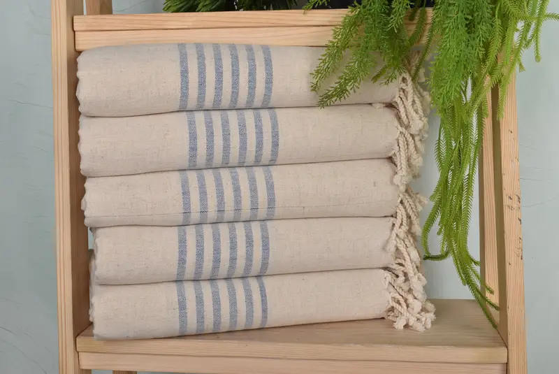 Sax Blue Linen Towel Bath, 36x67 Inches, Organic Cotton/Linen