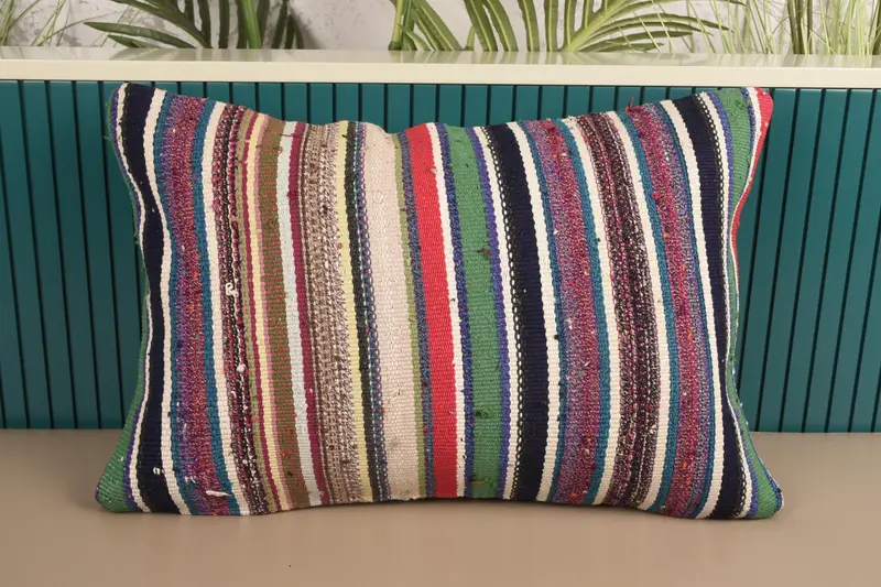 Turkish Pink Pillow Case, Striped Antique 16x24 inch Pillow - 1