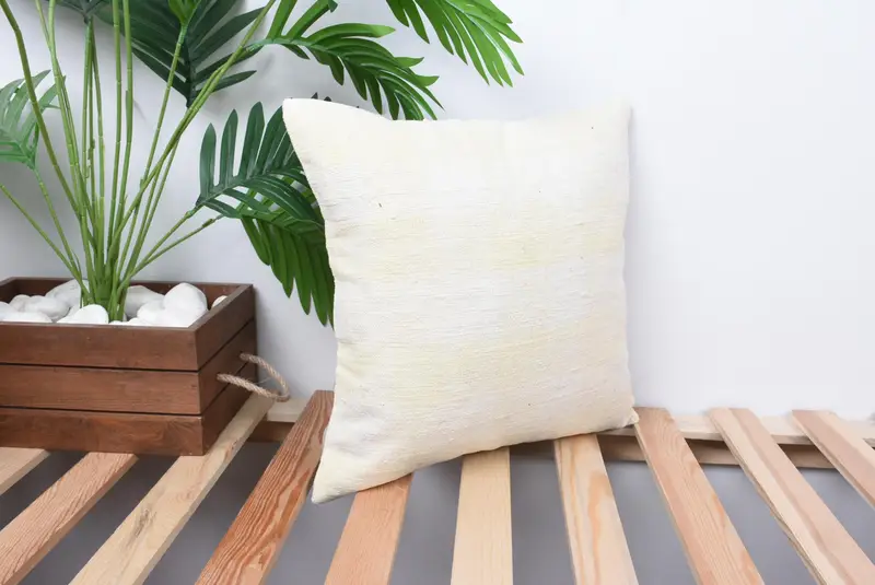 Vintage Pillow, Decorative Throw Pillow Sham, Kilim Cushion Sham, 14x14 White Cushion, Pillow Sham, Living Room Throw Cushion, Vintage Kilim Pillow - 4
