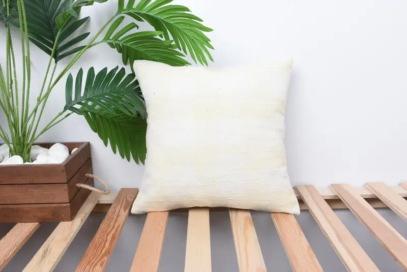 Vintage Pillow, Decorative Throw Pillow Sham, Kilim Cushion Sham, 14x14 White Cushion, Pillow Sham, Living Room Throw Cushion, Vintage Kilim Pillow - 1