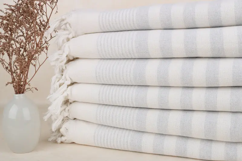 Personalized Terry Light Gray Striped Towel, 40x67 Inches